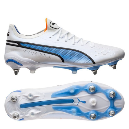 Biało-niebieskie buty sportowe wkręty Puma King Ultimate MxSG 107098 01