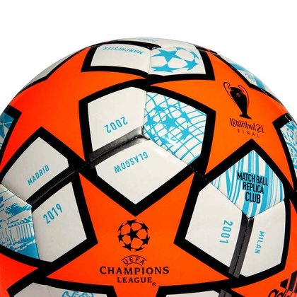 Pomarańczowo-biała piłka nożna Liga Mistrzów Adidas Finale 21 Club GK3469 - rozmiar 5 + Pompka Select