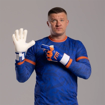 Niebiesko-pomarańczowe rękawice bramkarskie Football Masters Invictus X PRO Blue Orange