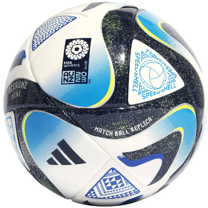 Biało-niebieska piłka nożna Adidas Oceaunz Mini HT9012