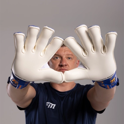 Granatowo-pomarańczowe rękawice bramkarskie Football Masters Invictus X Blue Orange