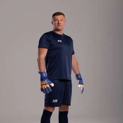 Granatowo-pomarańczowe rękawice bramkarskie Football Masters Invictus X Blue Orange