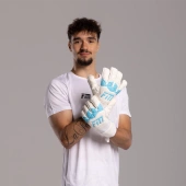 Biało-niebieskie rękawice bramkarskie Football Masters Invictus X White Blue