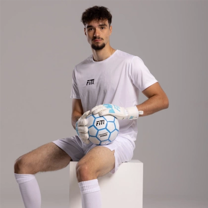 Biało-niebieskie rękawice bramkarskie Football Masters Invictus X White Blue