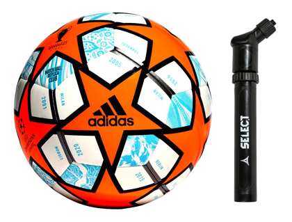 Pomarańczowo-biała piłka nożna Liga Mistrzów Adidas Finale 21 Club GK3469 - rozmiar 4 + Pompka Select