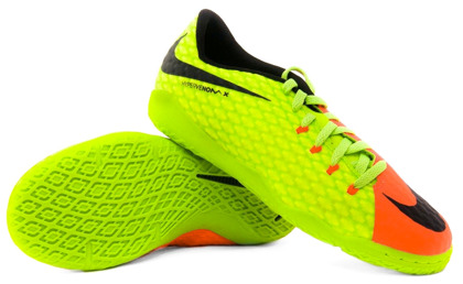 Zielono-pomarańczowe buty piłkarskie na halę Nike Hypervenom Phelon IC 852600-308 JR